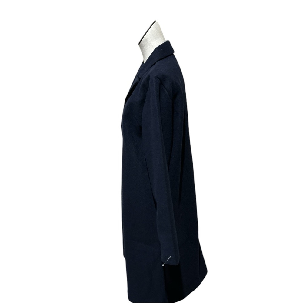 NWOT Zara Lapel Collar Felt Texture Long Open Front Coat NAVY - Picture 4 of 6
